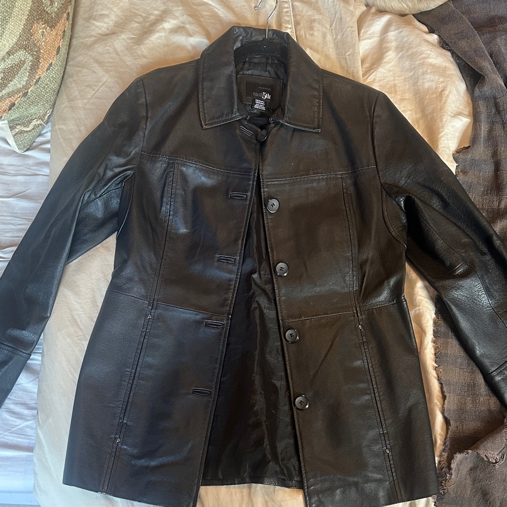 East 5th Black Leather Trench Coat